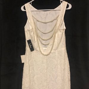 Lulus white lace dress with pearls